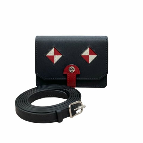 HERMES 愛馬仕 CHIEN 卡夾包 皮革 深藍色 銀釦