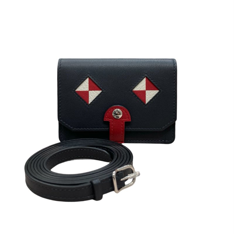 HERMES 愛馬仕 CHIEN 卡夾包 皮革 深藍色 銀釦-0