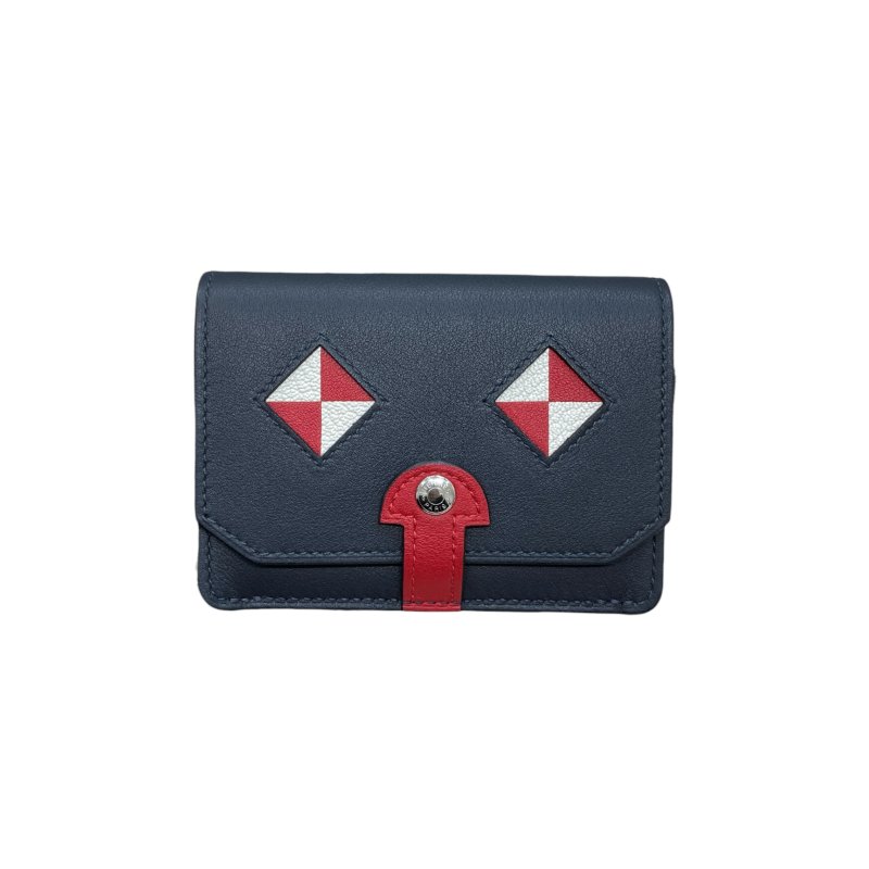 HERMES 愛馬仕 CHIEN 卡夾包 皮革 深藍色 銀釦-1
