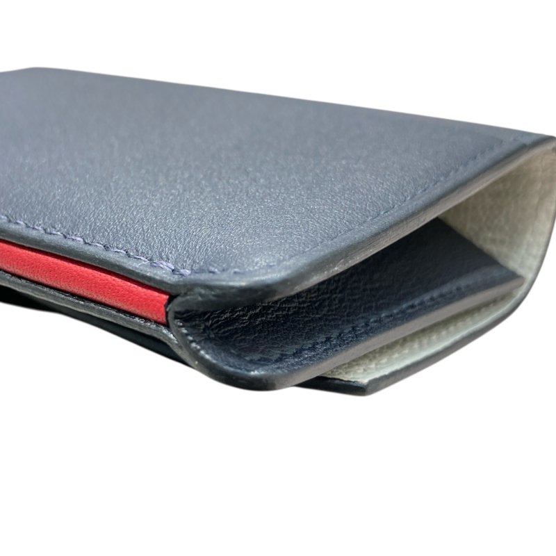 HERMES 愛馬仕 CHIEN 卡夾包 皮革 深藍色 銀釦-10