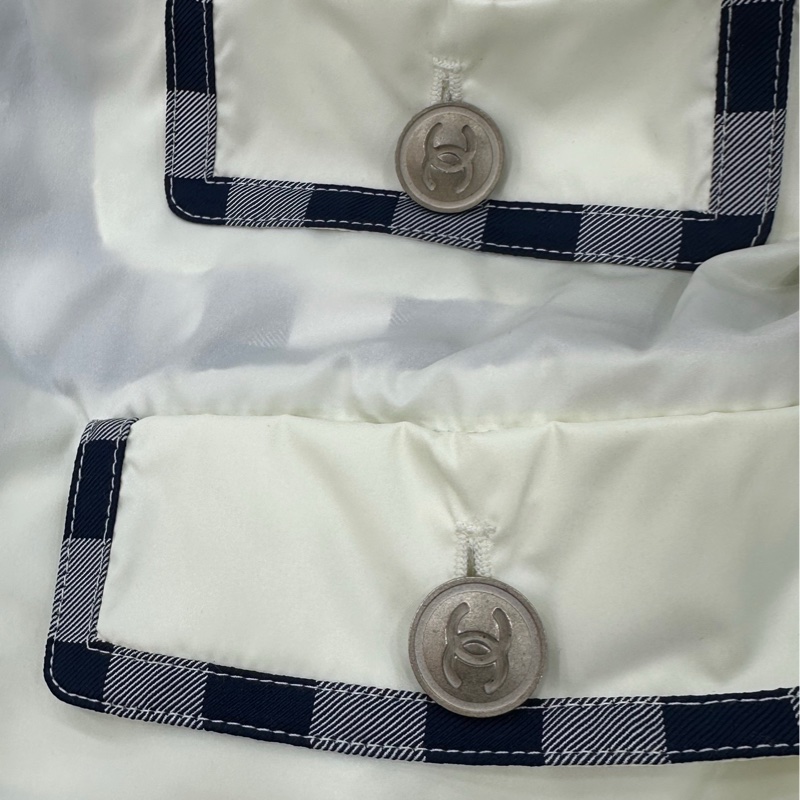 CHANEL香奈兒白色格子連帽外套 四口袋雙面外套 38碼-2