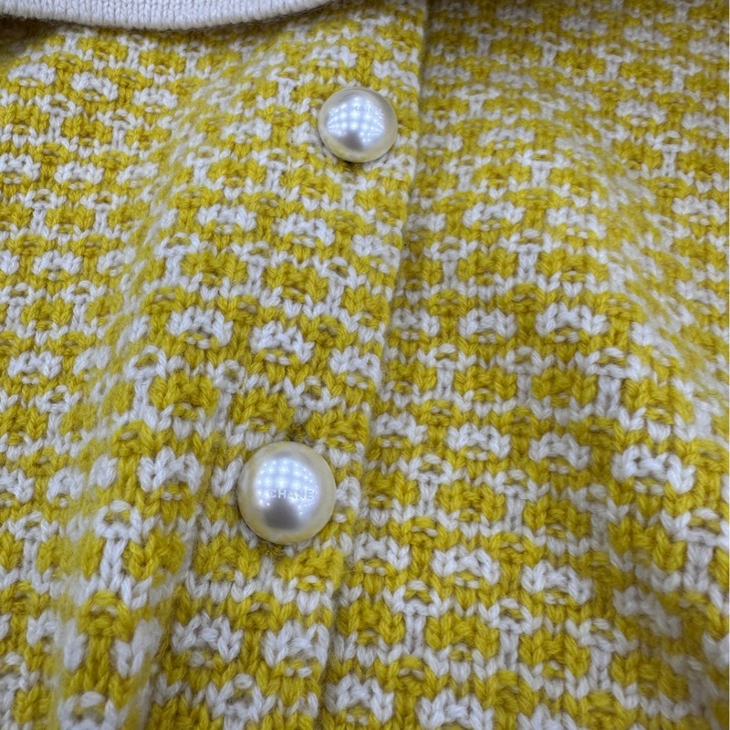 CHANEL 香奈兒珍珠紐扣撞色羊絨開襟毛衣上衣 34碼-4