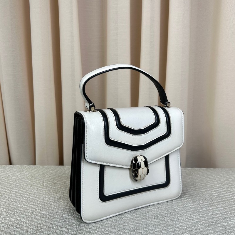 寶格麗BVLGARI黑白拼色蛇頭風琴包 銀色鏈條肩帶 可單肩可斜挎 容量實用 日常通勤百搭氣質款-2