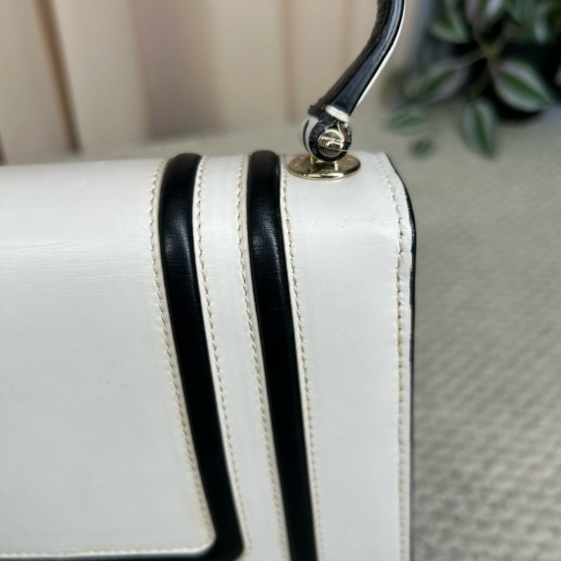 寶格麗BVLGARI黑白拼色蛇頭風琴包 銀色鏈條肩帶 可單肩可斜挎 容量實用 日常通勤百搭氣質款-16