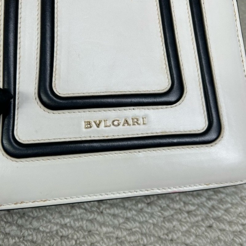 寶格麗BVLGARI黑白拼色蛇頭風琴包 銀色鏈條肩帶 可單肩可斜挎 容量實用 日常通勤百搭氣質款-21