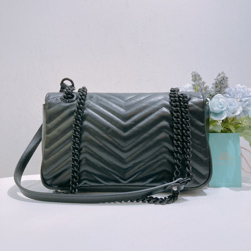 TW4788 Gucci 古馳 全黑Logo單肩/斜背袋GG Marmont Medium Shoulder Bag So Black-1