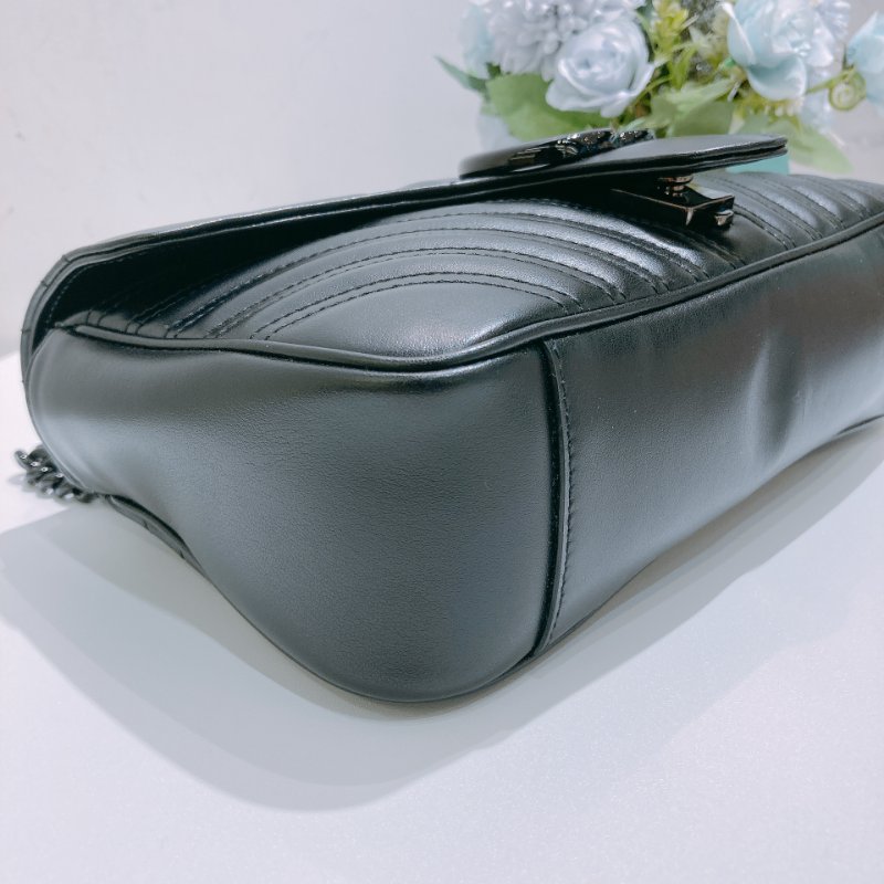 TW4788 Gucci 古馳 全黑Logo單肩/斜背袋GG Marmont Medium Shoulder Bag So Black-5