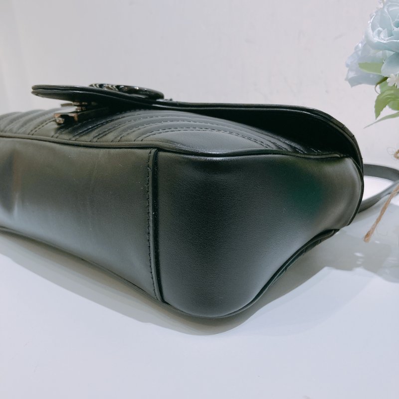 TW4788 Gucci 古馳 全黑Logo單肩/斜背袋GG Marmont Medium Shoulder Bag So Black-6