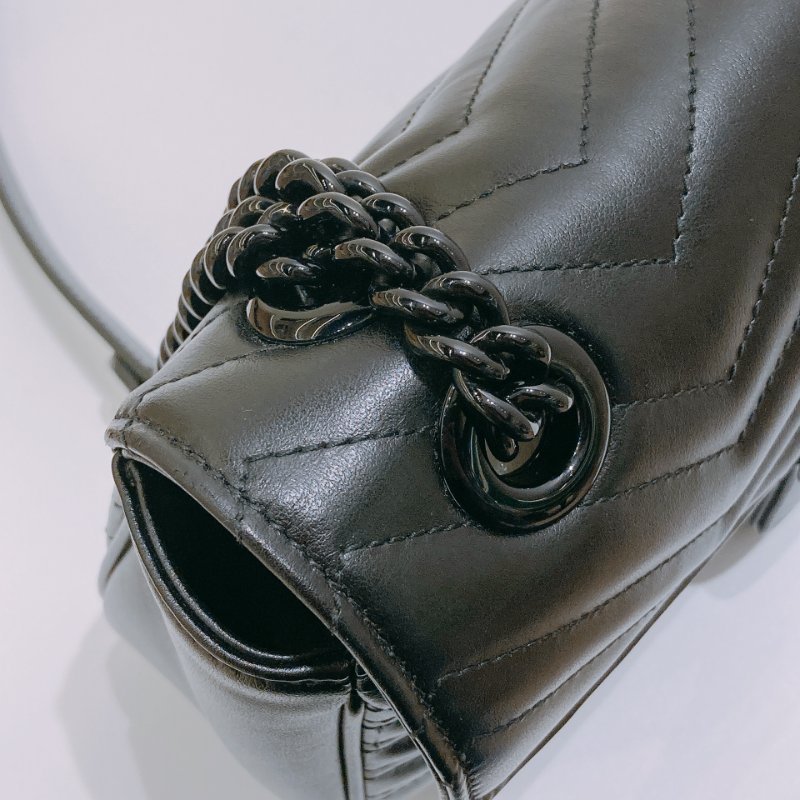 TW4788 Gucci 古馳 全黑Logo單肩/斜背袋GG Marmont Medium Shoulder Bag So Black-9