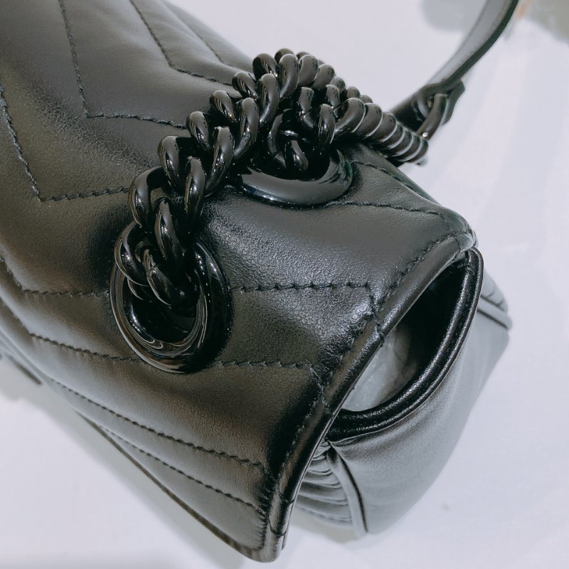 TW4788 Gucci 古馳 全黑Logo單肩/斜背袋GG Marmont Medium Shoulder Bag So Black-10
