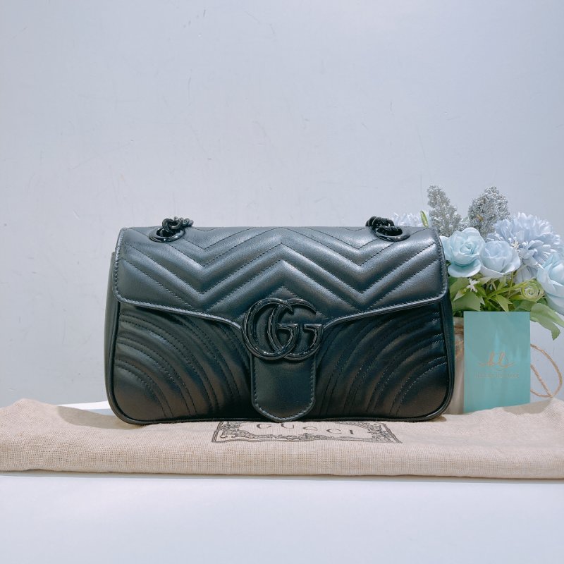 TW4788 Gucci 古馳 全黑Logo單肩/斜背袋GG Marmont Medium Shoulder Bag So Black-16