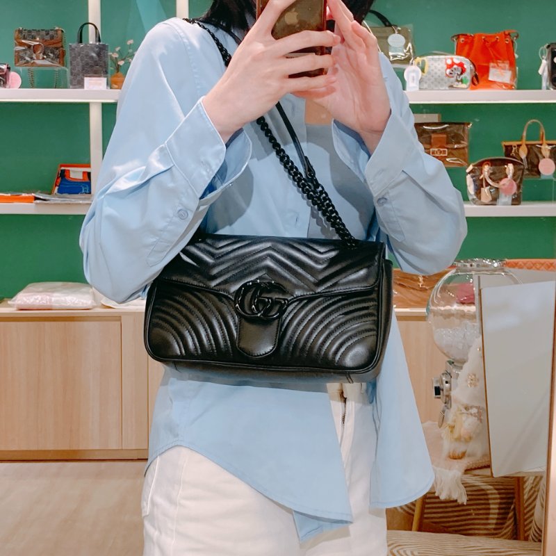 TW4788 Gucci 古馳 全黑Logo單肩/斜背袋GG Marmont Medium Shoulder Bag So Black-17