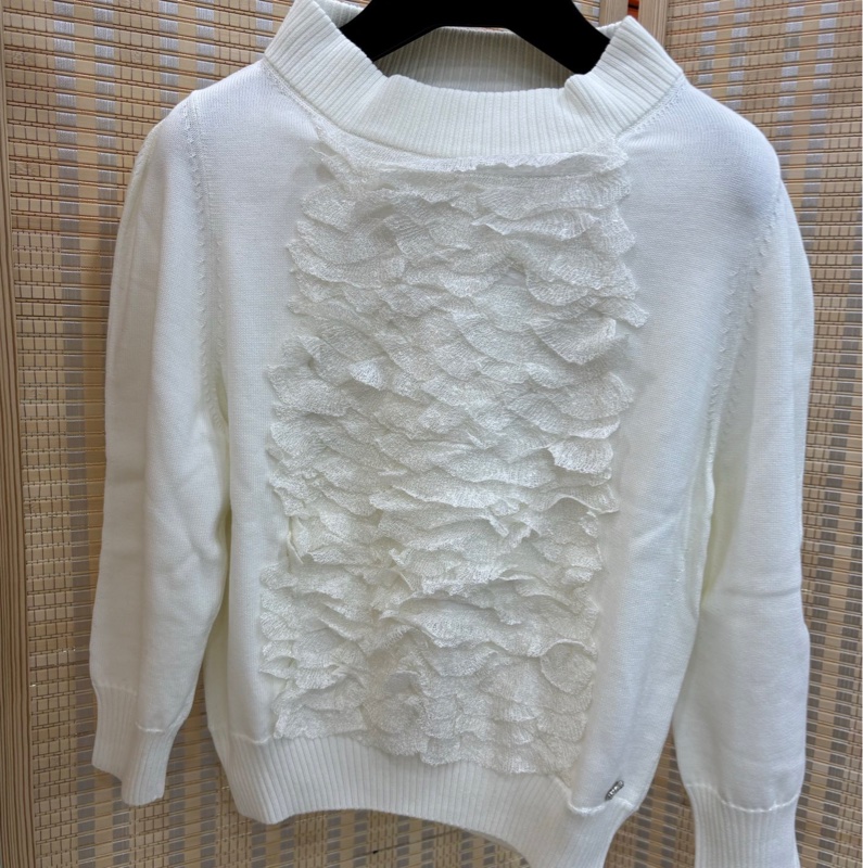 Chanel 13C白色荷葉七分袖套頭針織衫 38碼-0