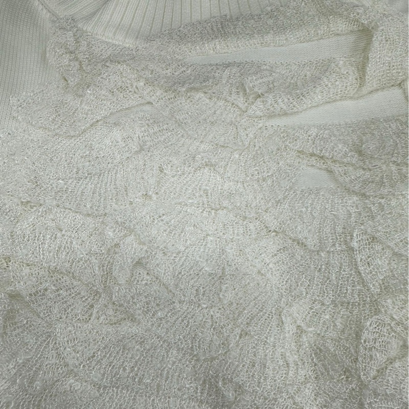 Chanel 13C白色荷葉七分袖套頭針織衫 38碼-2