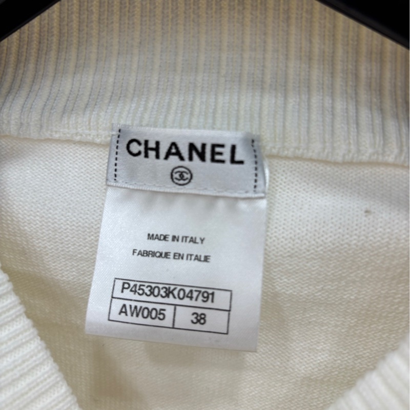 Chanel 13C白色荷葉七分袖套頭針織衫 38碼-4