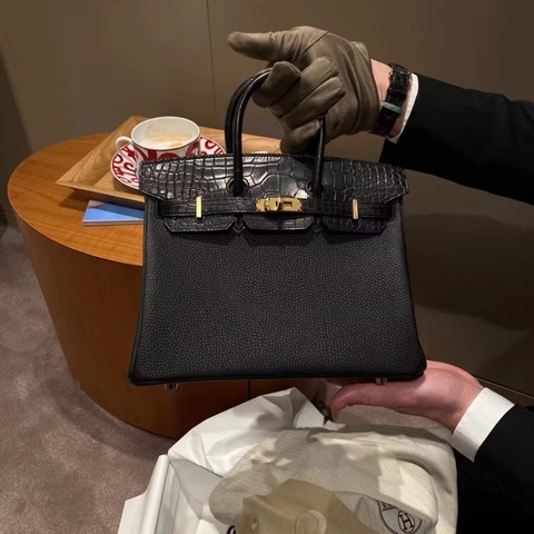 【超級保值❗️收藏家級別✨大全套有購證】Hermes黑金birkin 25 touch方塊鰐togo 皮