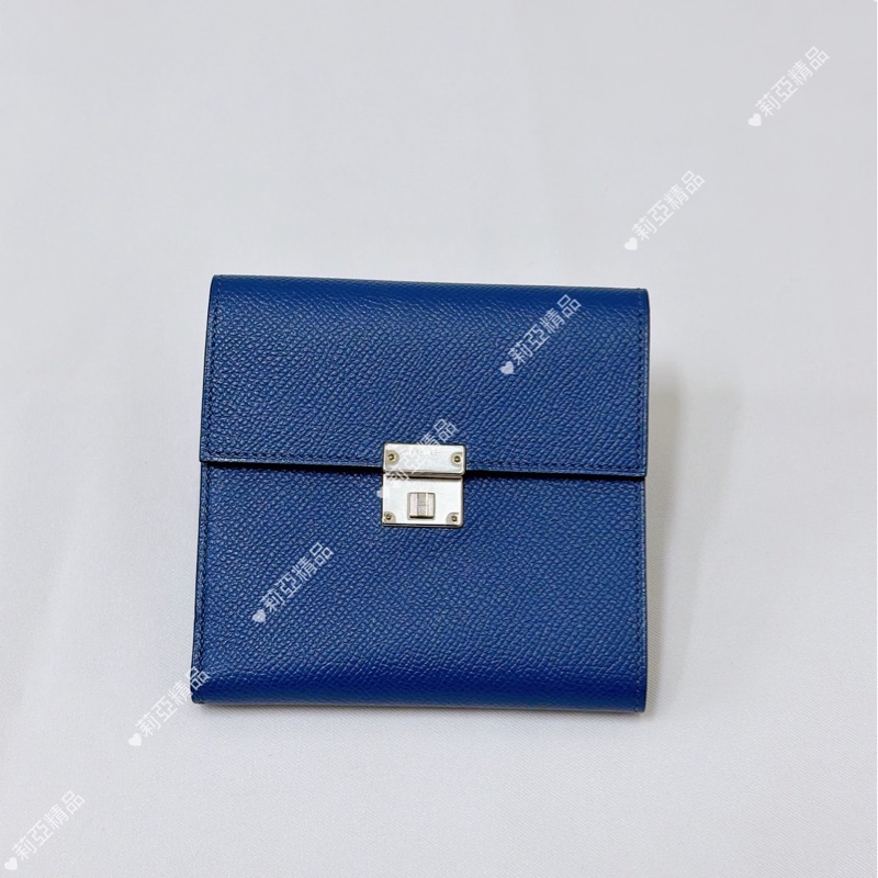 莉亞精品♡Hermes 三折短夾 藍銀 #C刻 二手美夾-1