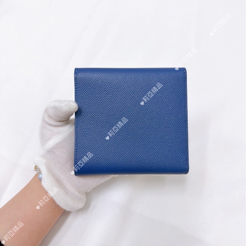 莉亞精品♡Hermes 三折短夾 藍銀 #C刻 二手美夾-2