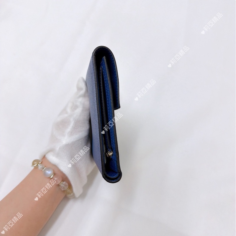 莉亞精品♡Hermes 三折短夾 藍銀 #C刻 二手美夾-3
