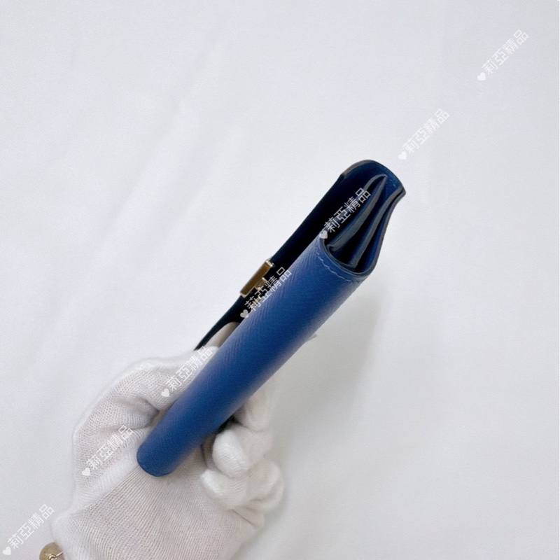 莉亞精品♡Hermes 三折短夾 藍銀 #C刻 二手美夾-6