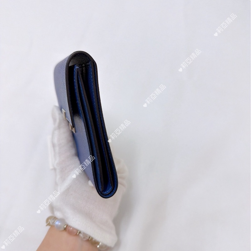 莉亞精品♡Hermes 三折短夾 藍銀 #C刻 二手美夾-7