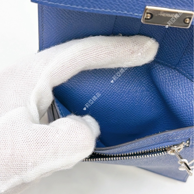 莉亞精品♡Hermes 三折短夾 藍銀 #C刻 二手美夾-8