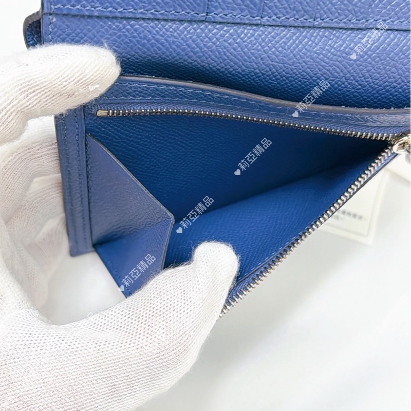 莉亞精品♡Hermes 三折短夾 藍銀 #C刻 二手美夾-9