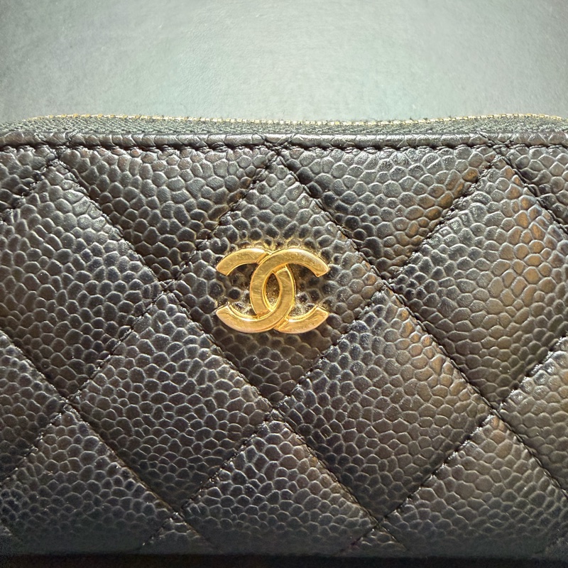 香奈兒 Chanel 三層卡夾 黑金牛皮-1