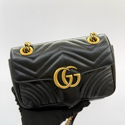 GUCCI 古馳 黑色GG MARMONT 肩背斜背包 446744