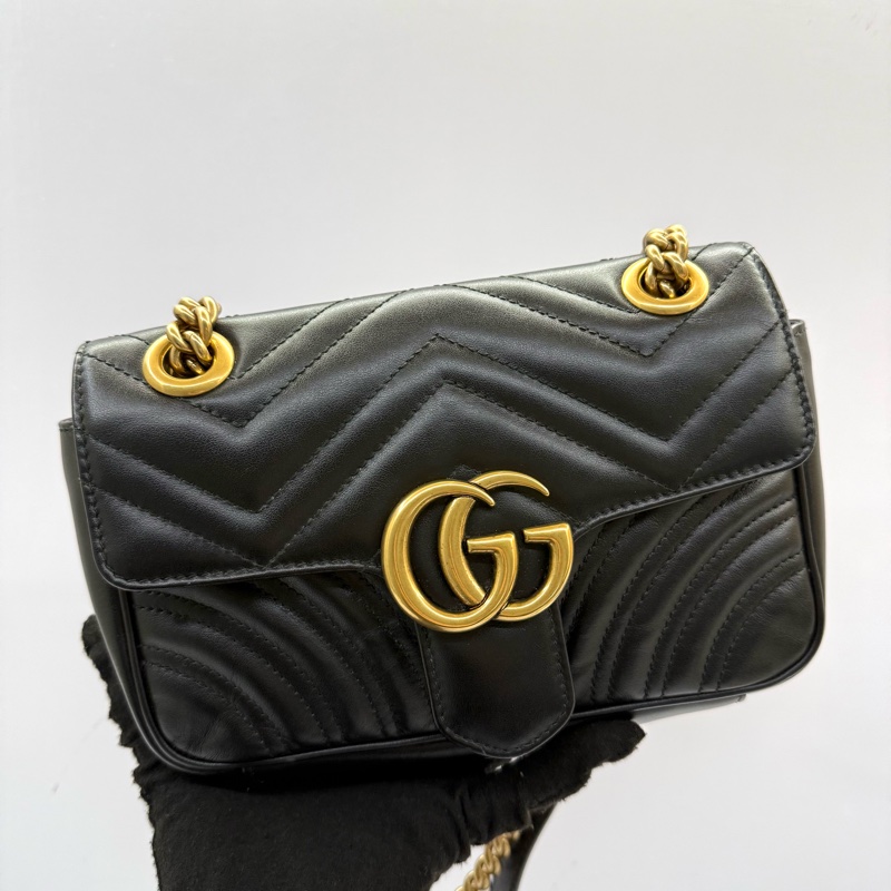 GUCCI 古馳 黑色GG MARMONT 肩背斜背包 446744-0