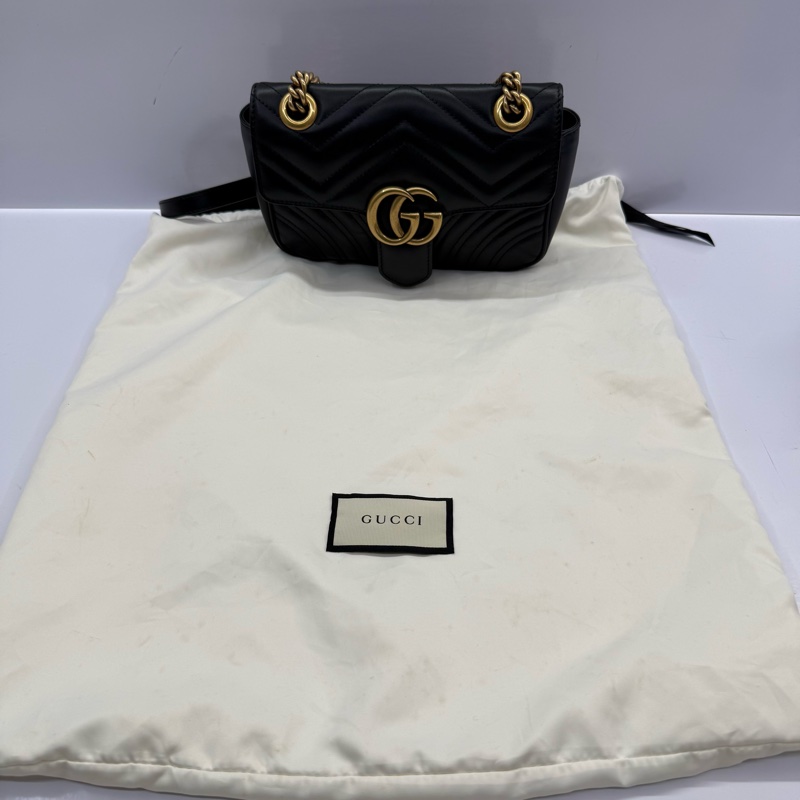 GUCCI 古馳 黑色GG MARMONT 肩背斜背包 446744-2