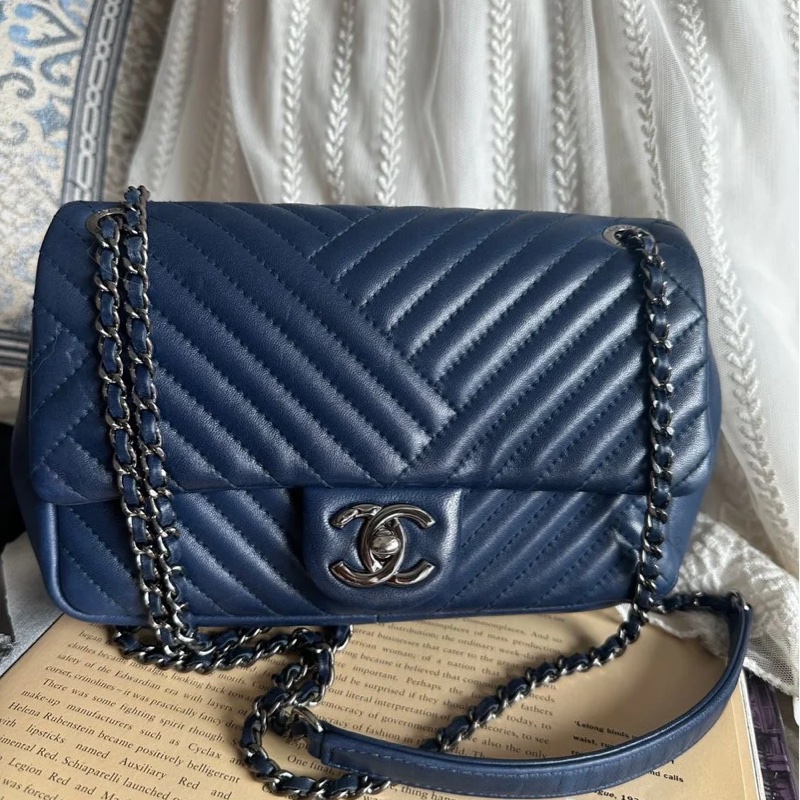 香奈兒單蓋包 鏈條包 肩背包 腋下包 斜背包 香奈兒 深藍色 中古包 二手包 Chanel single flap navy chain  shoulder bag /crossbody bag-2