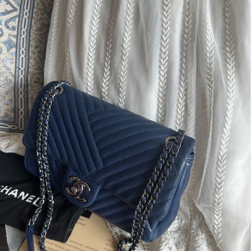 香奈兒單蓋包 鏈條包 肩背包 腋下包 斜背包 香奈兒 深藍色 中古包 二手包 Chanel single flap navy chain  shoulder bag /crossbody bag-3