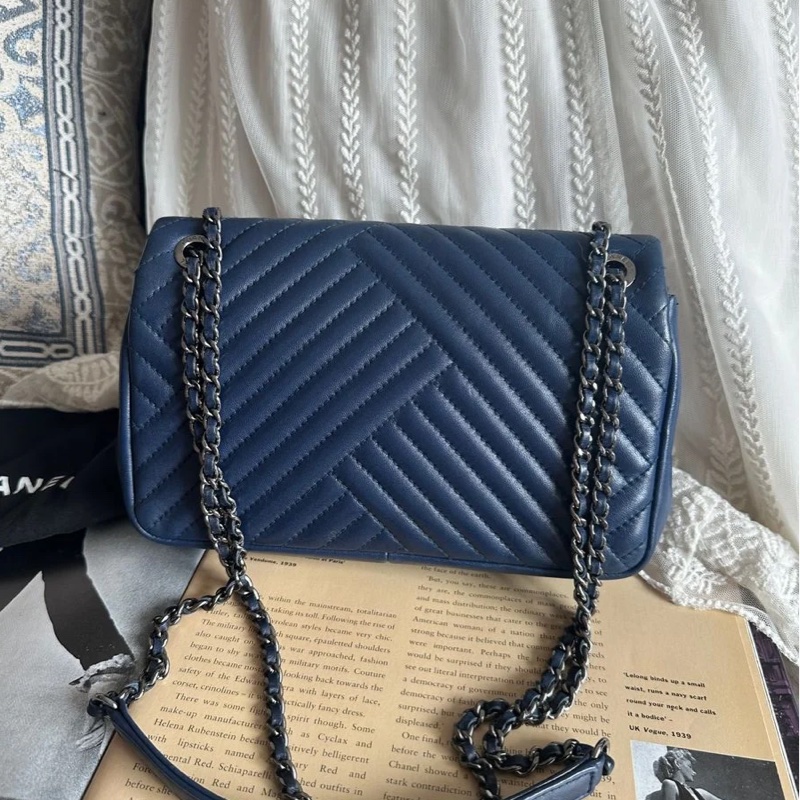 香奈兒單蓋包 鏈條包 肩背包 腋下包 斜背包 香奈兒 深藍色 中古包 二手包 Chanel single flap navy chain  shoulder bag /crossbody bag-8