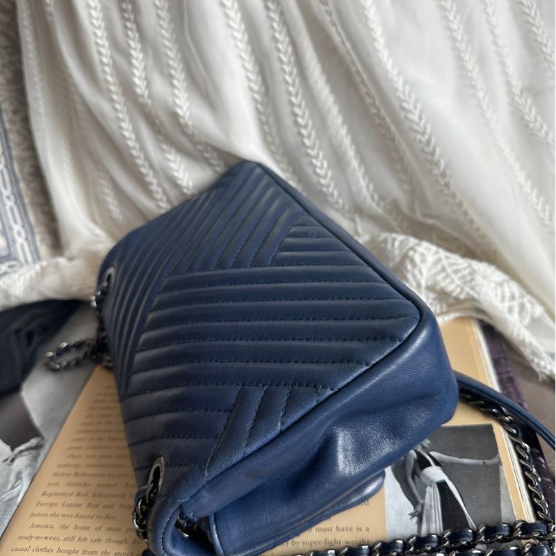 香奈兒單蓋包 鏈條包 肩背包 腋下包 斜背包 香奈兒 深藍色 中古包 二手包 Chanel single flap navy chain  shoulder bag /crossbody bag-12