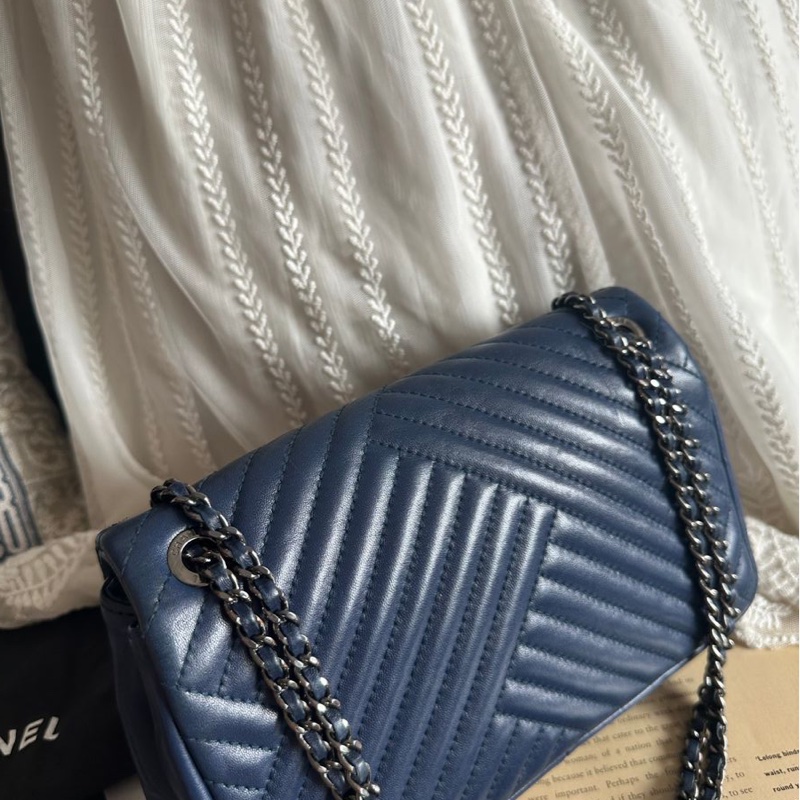 香奈兒單蓋包 鏈條包 肩背包 腋下包 斜背包 香奈兒 深藍色 中古包 二手包 Chanel single flap navy chain  shoulder bag /crossbody bag-13