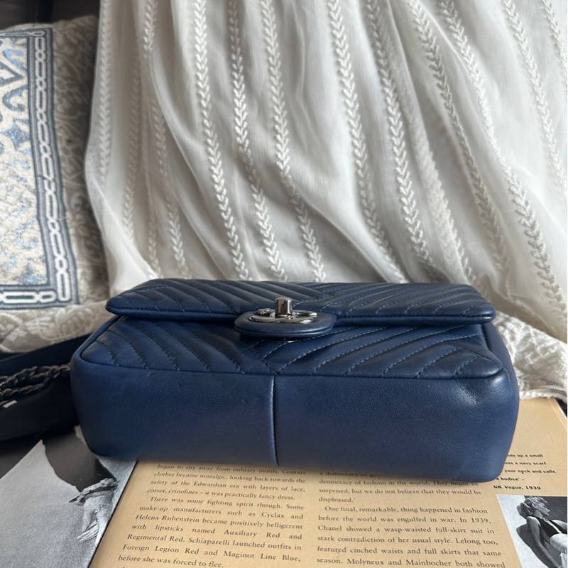 香奈兒單蓋包 鏈條包 肩背包 腋下包 斜背包 香奈兒 深藍色 中古包 二手包 Chanel single flap navy chain  shoulder bag /crossbody bag-14
