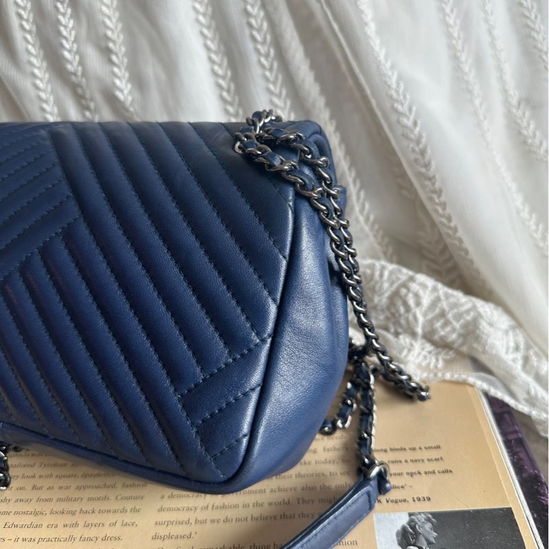 香奈兒單蓋包 鏈條包 肩背包 腋下包 斜背包 香奈兒 深藍色 中古包 二手包 Chanel single flap navy chain  shoulder bag /crossbody bag-15