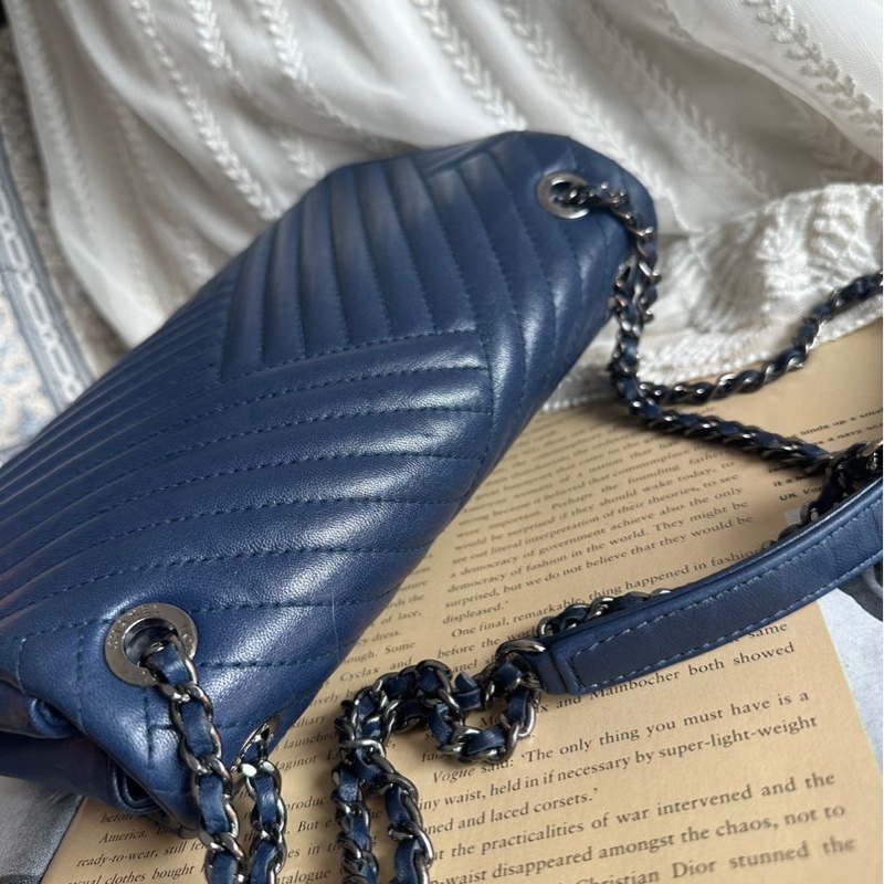 香奈兒單蓋包 鏈條包 肩背包 腋下包 斜背包 香奈兒 深藍色 中古包 二手包 Chanel single flap navy chain  shoulder bag /crossbody bag-16