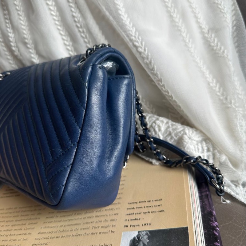 香奈兒單蓋包 鏈條包 肩背包 腋下包 斜背包 香奈兒 深藍色 中古包 二手包 Chanel single flap navy chain  shoulder bag /crossbody bag-17