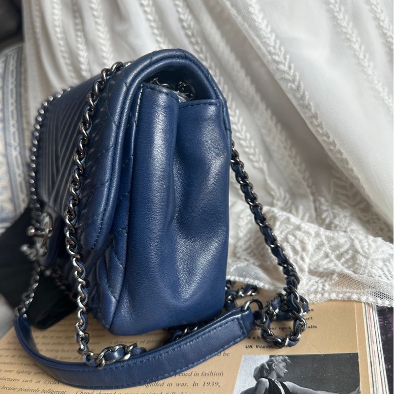 香奈兒單蓋包 鏈條包 肩背包 腋下包 斜背包 香奈兒 深藍色 中古包 二手包 Chanel single flap navy chain  shoulder bag /crossbody bag-18