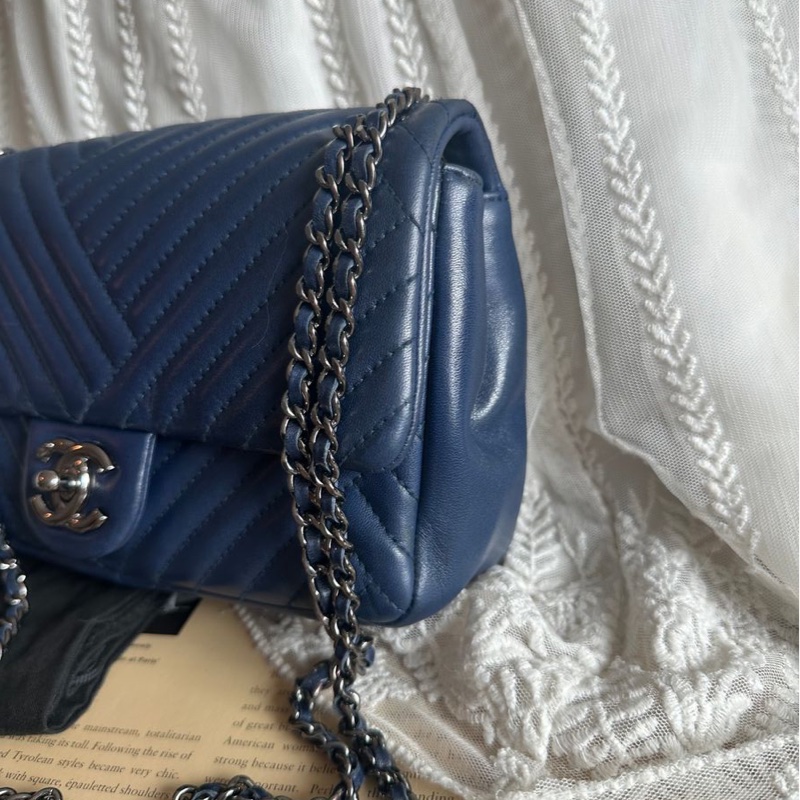 香奈兒單蓋包 鏈條包 肩背包 腋下包 斜背包 香奈兒 深藍色 中古包 二手包 Chanel single flap navy chain  shoulder bag /crossbody bag-19