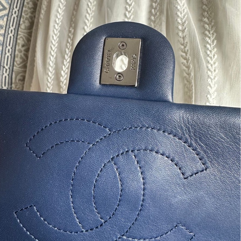 香奈兒單蓋包 鏈條包 肩背包 腋下包 斜背包 香奈兒 深藍色 中古包 二手包 Chanel single flap navy chain  shoulder bag /crossbody bag-20