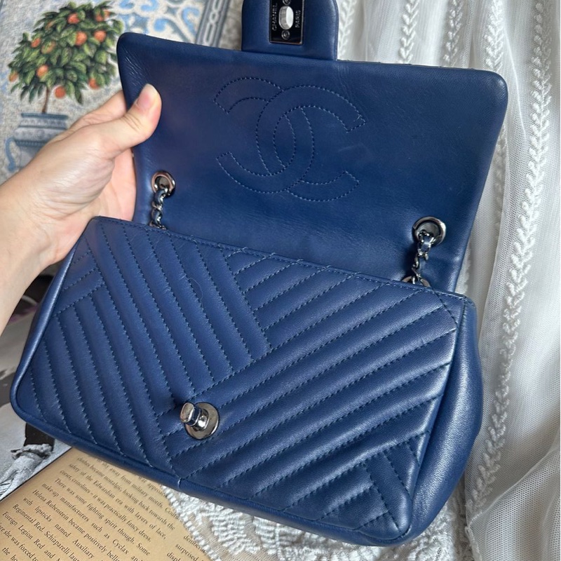 香奈兒單蓋包 鏈條包 肩背包 腋下包 斜背包 香奈兒 深藍色 中古包 二手包 Chanel single flap navy chain  shoulder bag /crossbody bag-21