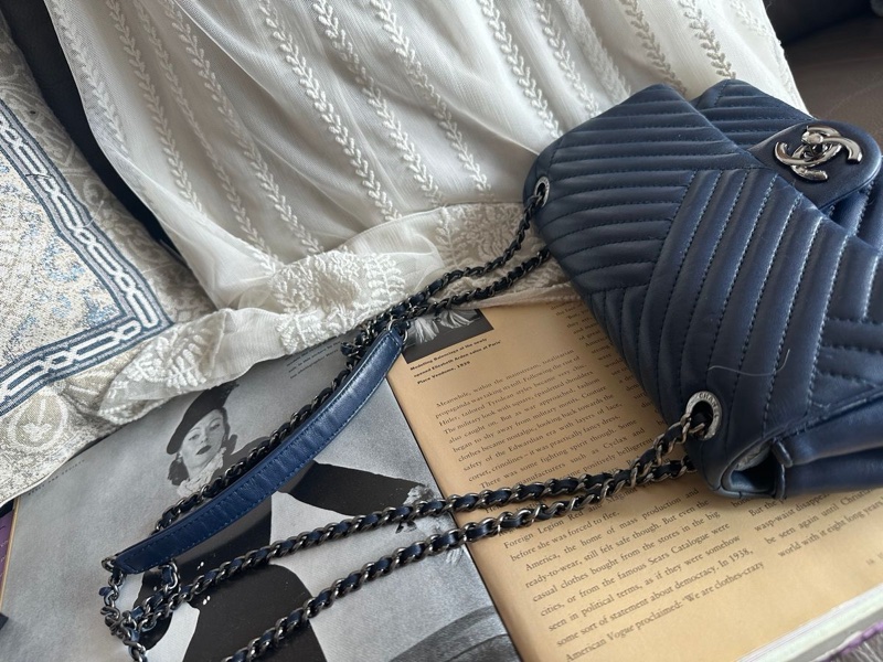 香奈兒單蓋包 鏈條包 肩背包 腋下包 斜背包 香奈兒 深藍色 中古包 二手包 Chanel single flap navy chain  shoulder bag /crossbody bag-22