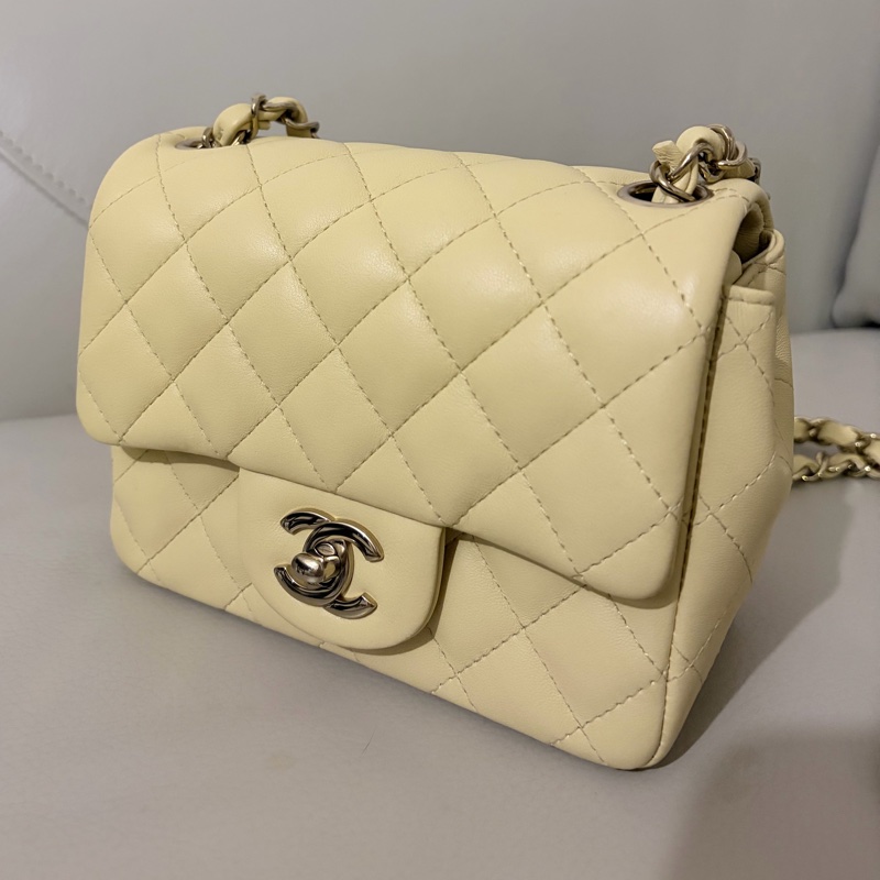 香奈兒羊皮方胖子小雞黃色 （晶片款）Chanel Mini Square （Chip)-1