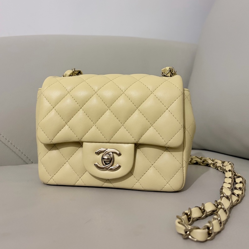 香奈兒羊皮方胖子小雞黃色 （晶片款）Chanel Mini Square （Chip)-2