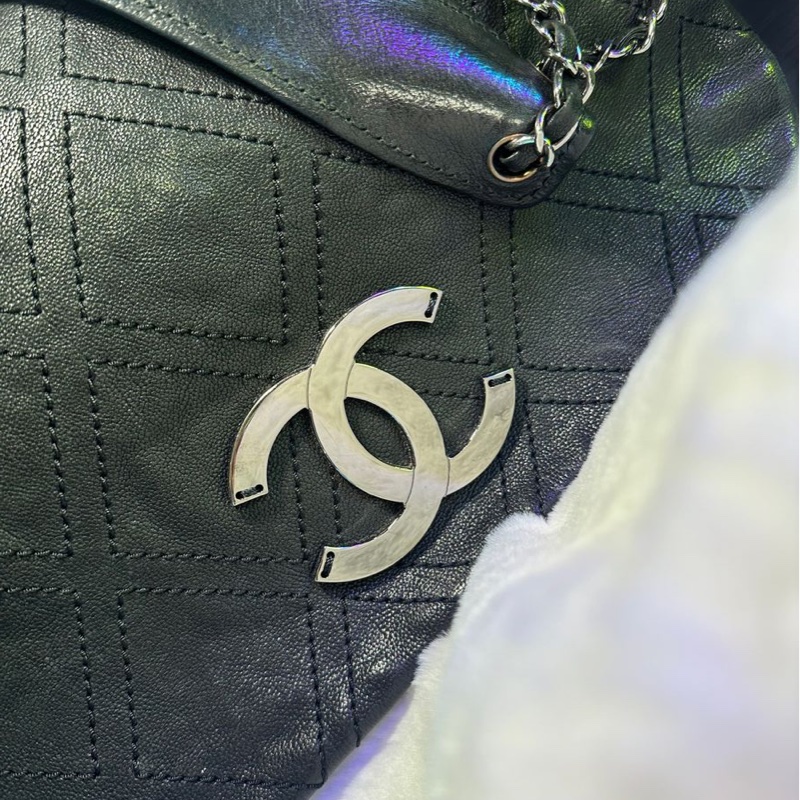 香奈兒單蓋包 黑色菱格紋 大CC Logo鍊條包 鏈條包 肩背包 腋下包 香奈兒 黑色牛皮 中古包 二手包 chanel black calf leather flap chain bag phw-8