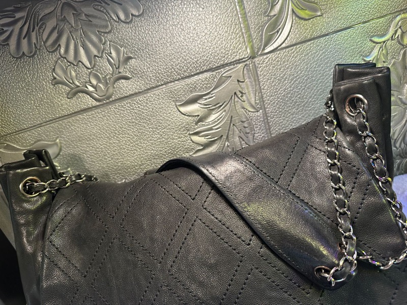 香奈兒單蓋包 黑色菱格紋 大CC Logo鍊條包 鏈條包 肩背包 腋下包 香奈兒 黑色牛皮 中古包 二手包 chanel black calf leather flap chain bag phw-9