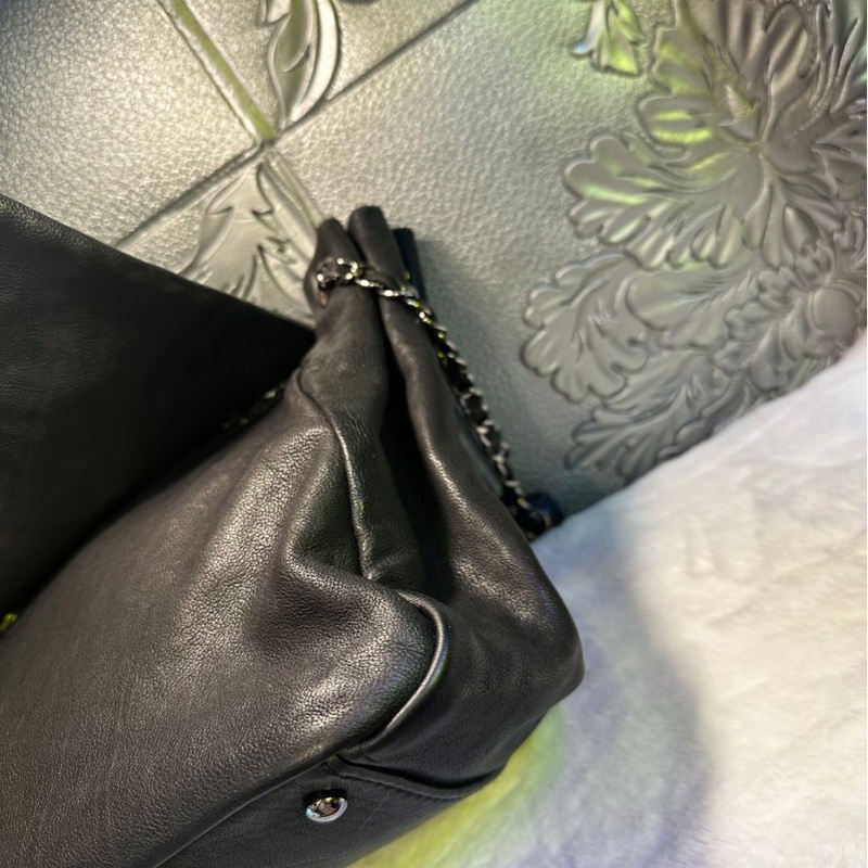 香奈兒單蓋包 黑色菱格紋 大CC Logo鍊條包 鏈條包 肩背包 腋下包 香奈兒 黑色牛皮 中古包 二手包 chanel black calf leather flap chain bag phw-10